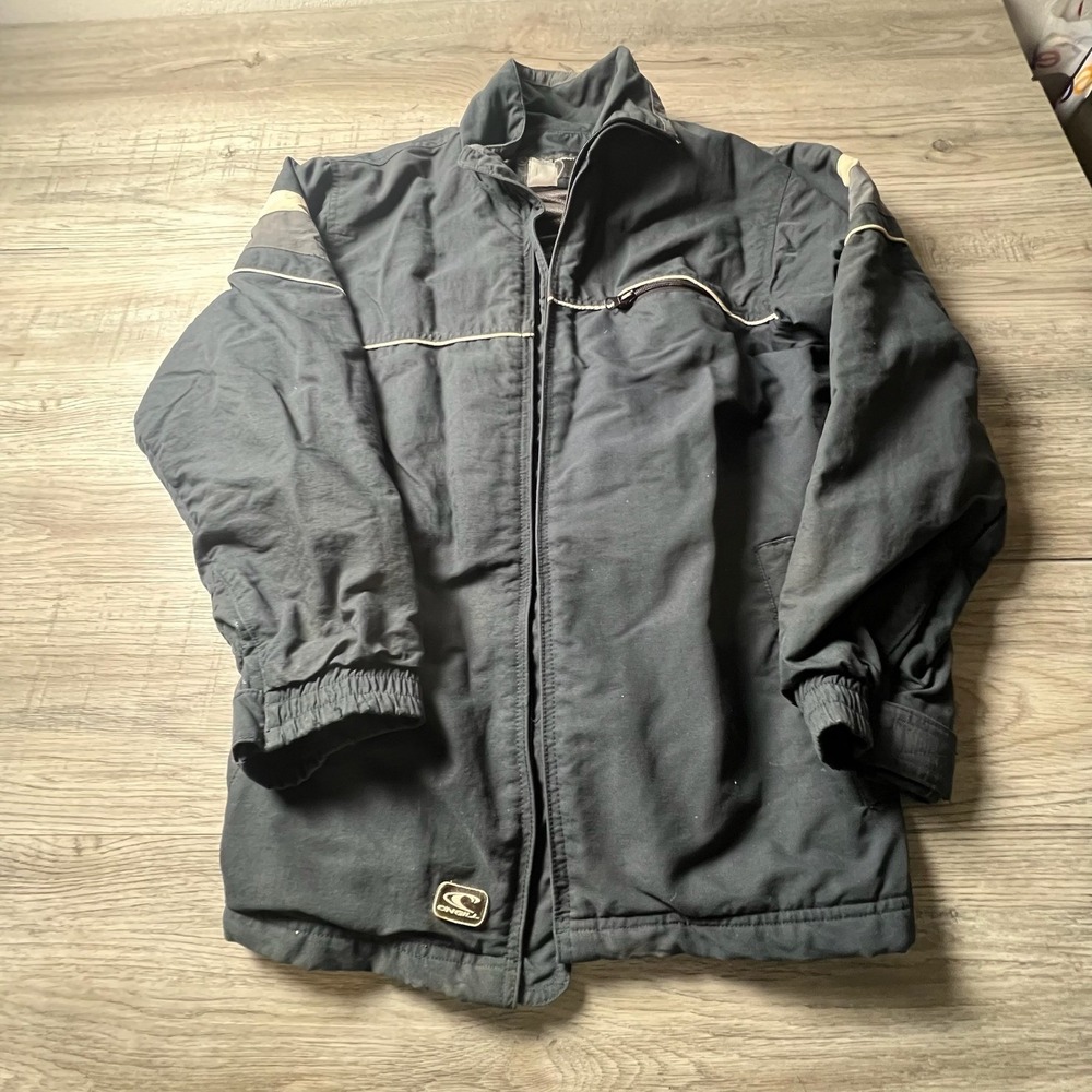 O'Neill Jacket Mens L‎ Black Vintage Windbreaker Canvas Shell Surf Skate Repair